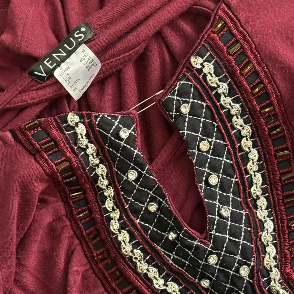 VENUS Deep Red Embellished Blouse